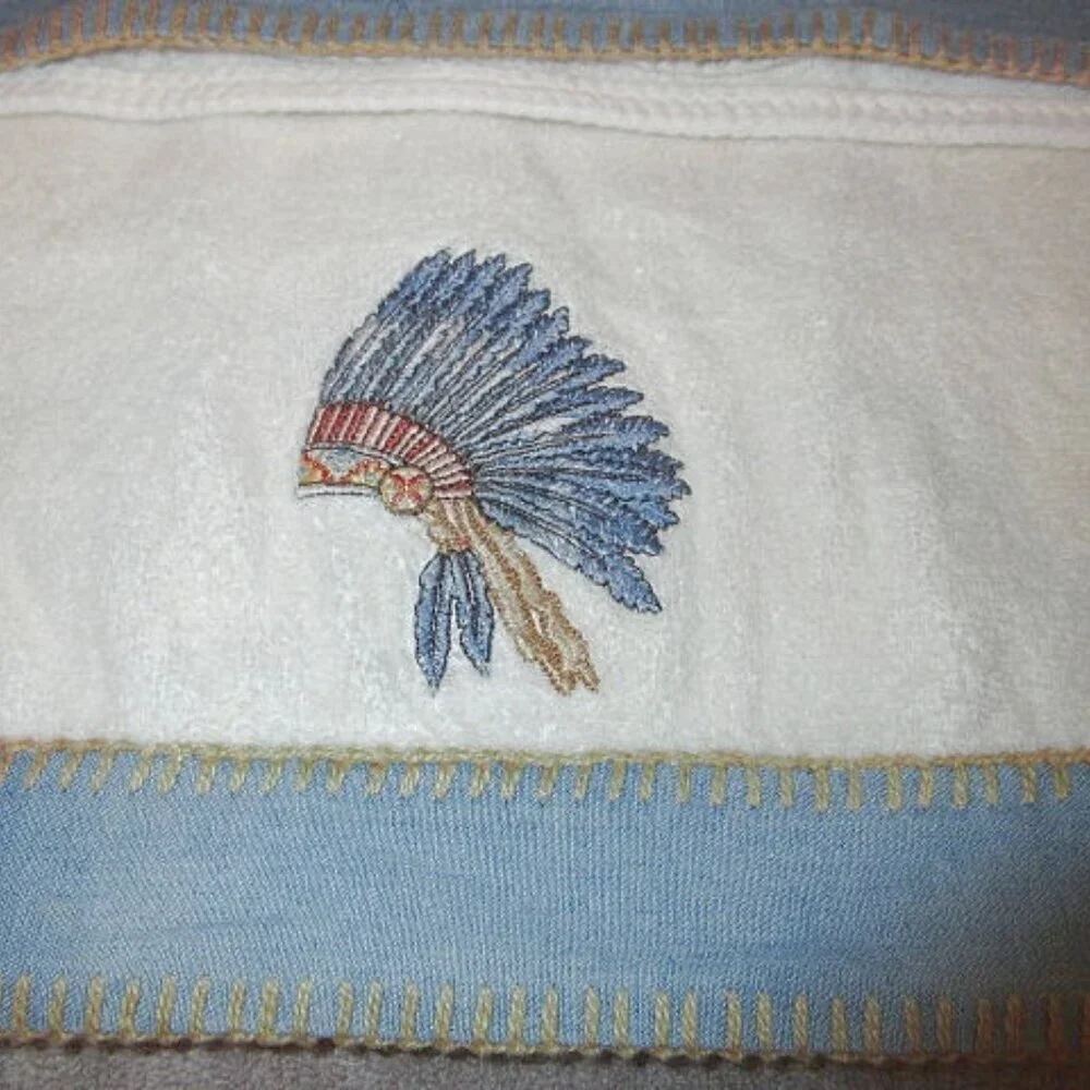 Vtg Native American Headress Hand Towels Set Of 2 Cotton Southwest Tribal USA